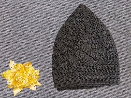 Black Islamic knitted kufi hat – breathable Muslim cap