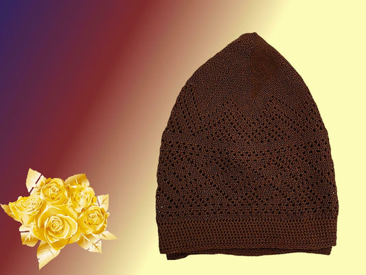 Brown Islamic knitting kufi hat – soft and breathable