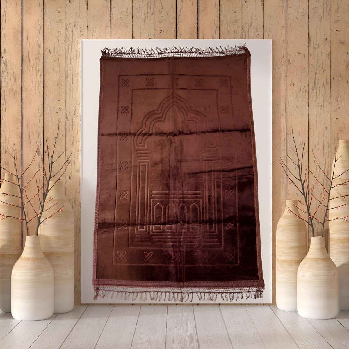 Eco-friendly Muslim prayer rug in brown – foldable and sustainable