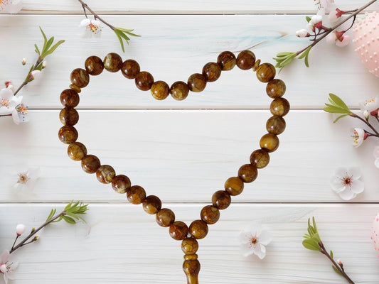 33-bead acrylic Muslim Tasbih in brown and yellow – elegant and lightweight Islamic prayer beads