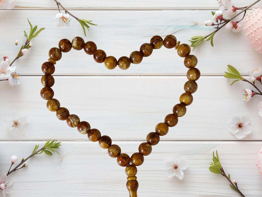 33-bead acrylic Muslim Tasbih in brown and yellow – elegant and lightweight Islamic prayer beads