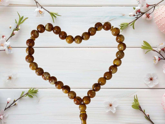 33-bead acrylic Muslim Tasbih in brown and yellow – elegant and lightweight Islamic prayer beads