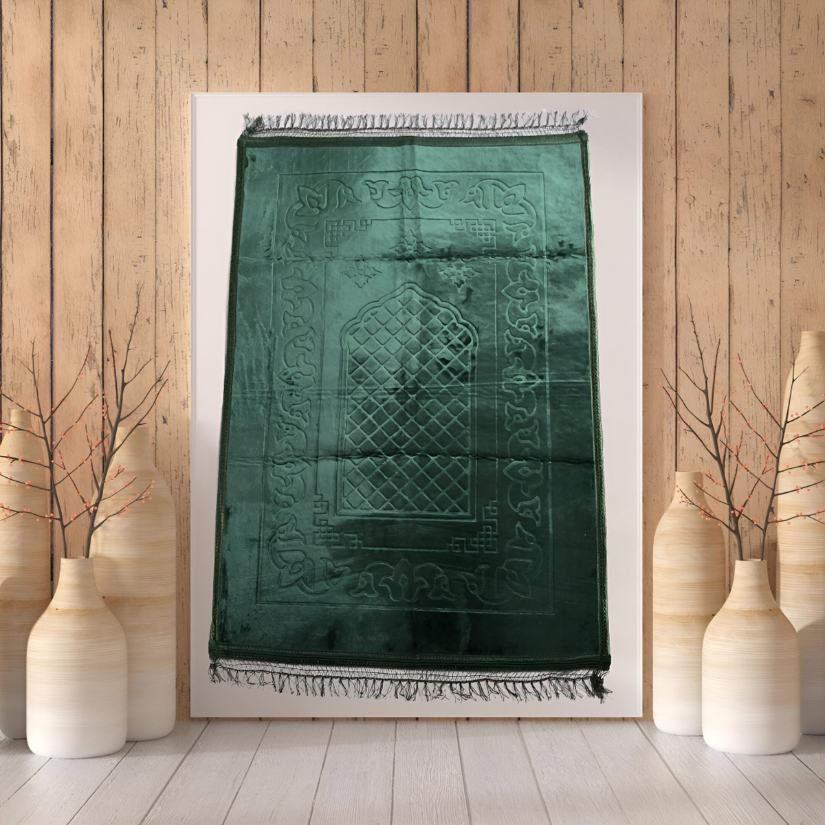 Green/Forest Green Islamic prayer mat – lightweight, portable, and eco-conscious