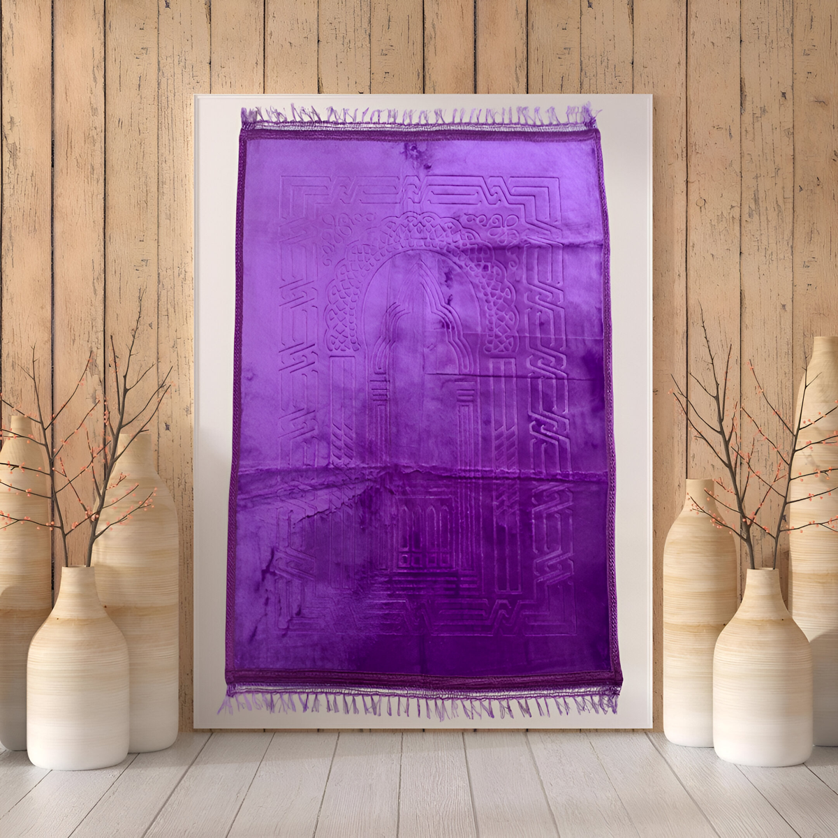 Purple Muslim prayer rug sustainable design for everyday prayer