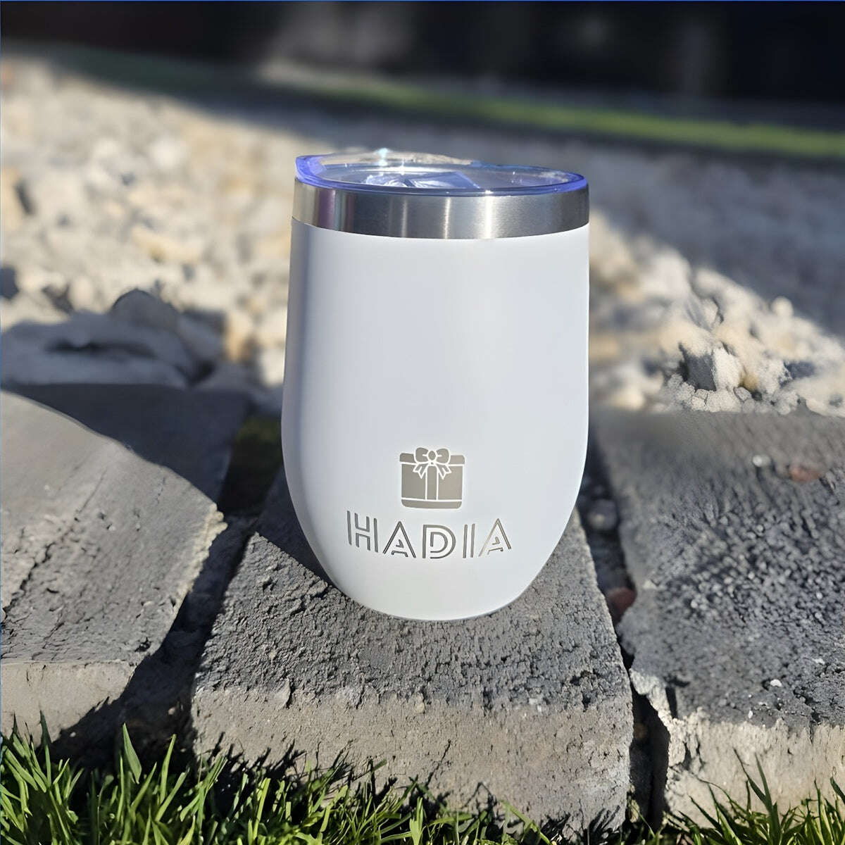 White travel coffee mug 12oz with slide lid – Hadia