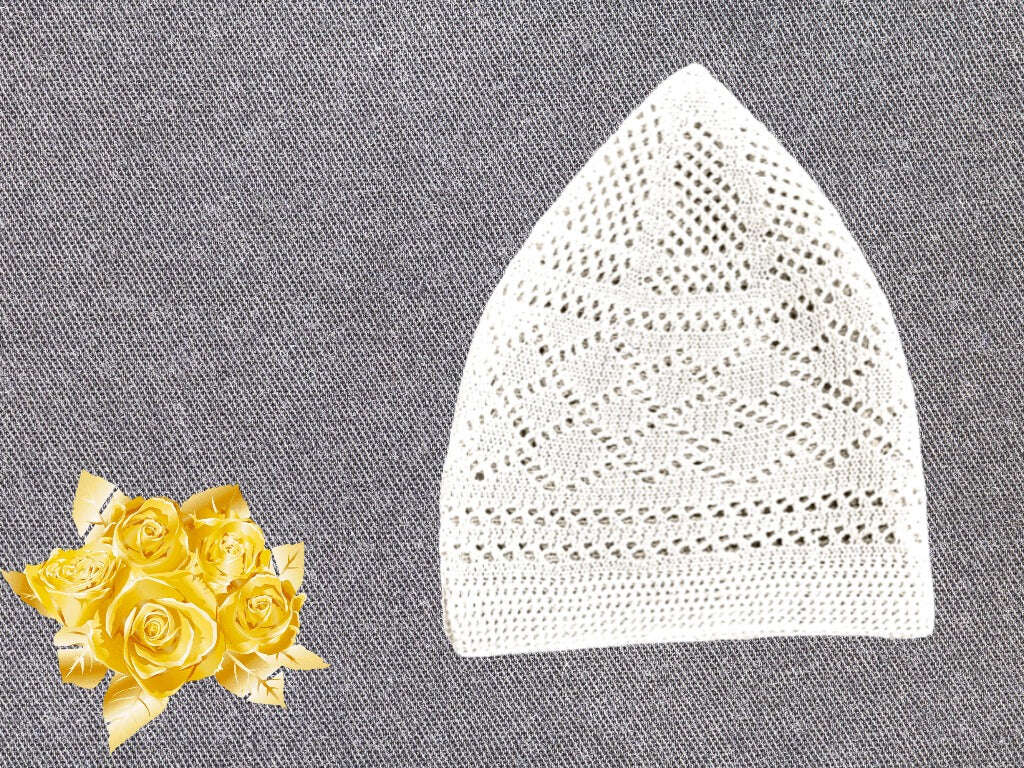 White knitted Islamic kufi hat – lightweight Muslim cap