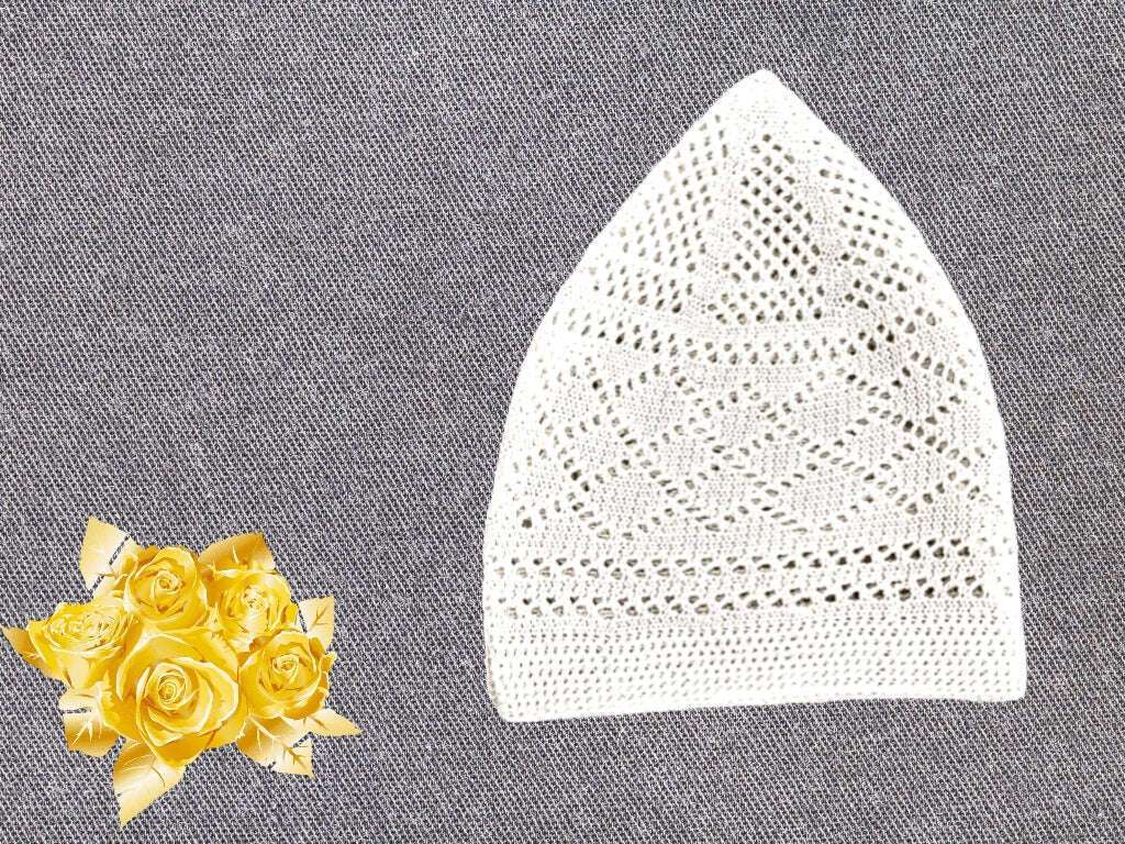 White knitted Islamic kufi hat – lightweight Muslim cap