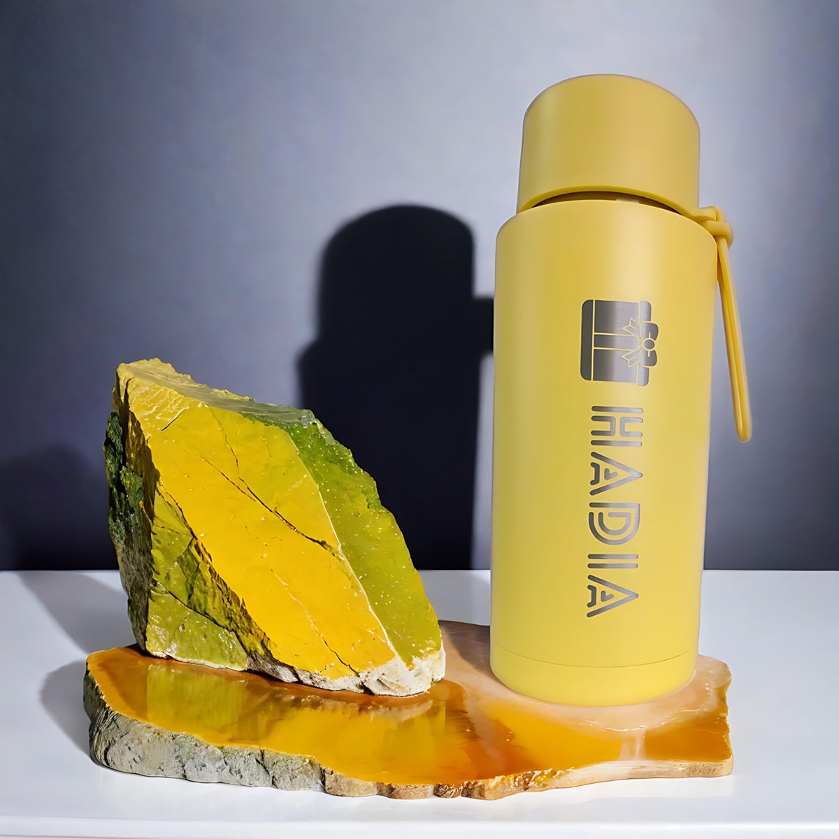 Yellow/Butter Milk 1L triple insulated gym bottle with straw lid